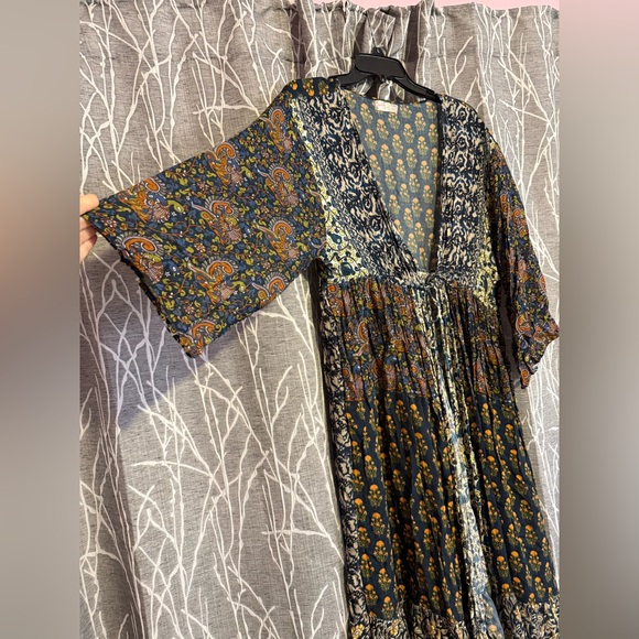 Free People Floral Floor Length Duster Kimono One Size - Picture 2 of 4